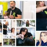 A montage of photos capturing a woman receiving a hair treatment at a salon, with hair styling tools visible - Amaci Salon.